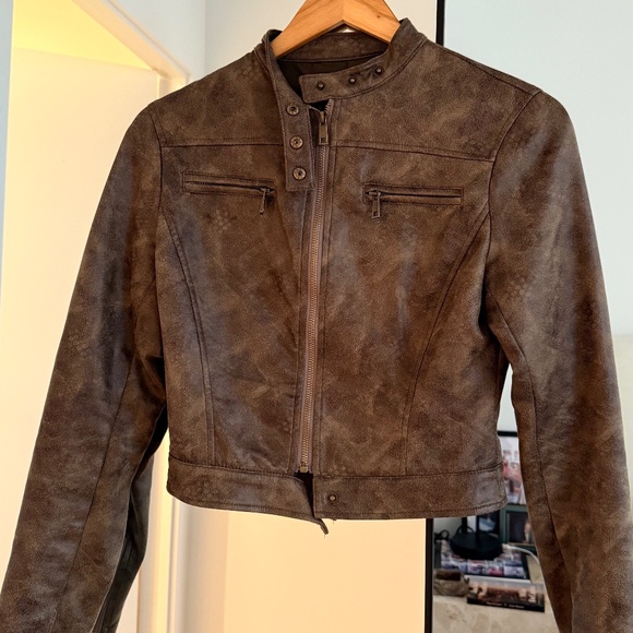 Brown Leather Moto Jacket - Picture 1 of 3